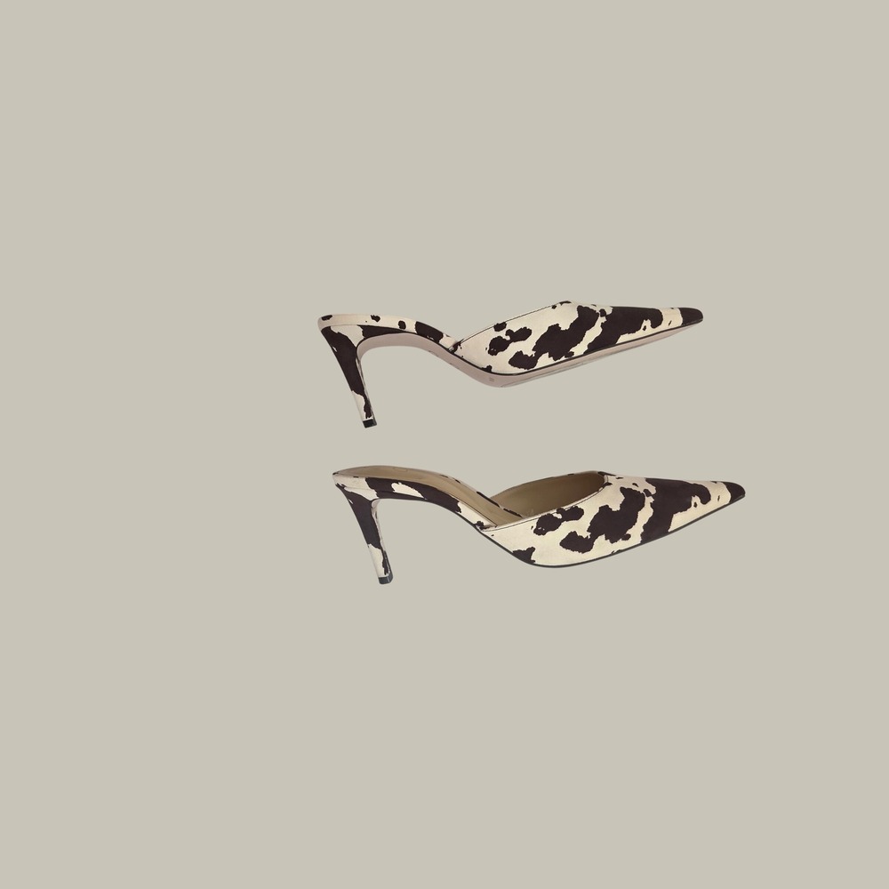 Jessica Simpson Cow Print Mule Heels Black White/Cream Pointed Toe Shoes 9M - Picture 4 of 5